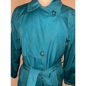 London Fog Duster Towne Womens Teal Trench Coat Detachable Hood & Lining 4 Petit